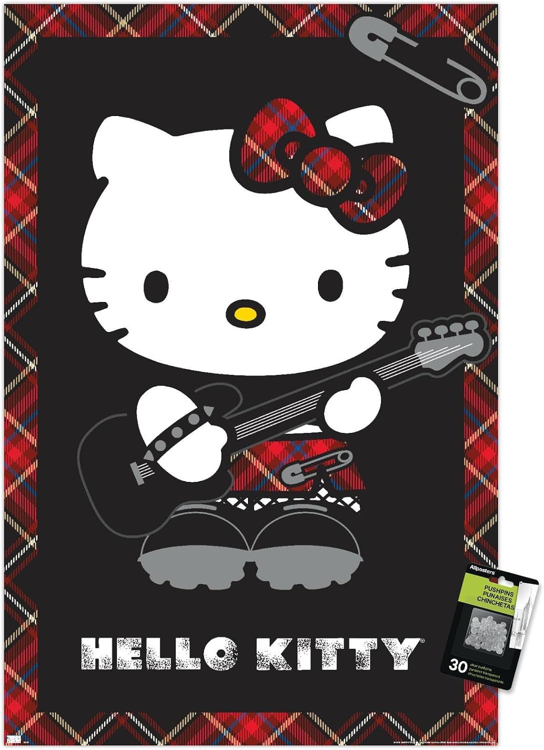 Trends International Hello Kitty - Punk Wall Poster, 22.37" x 34.00", Premium Poster & Push Pin Bundle