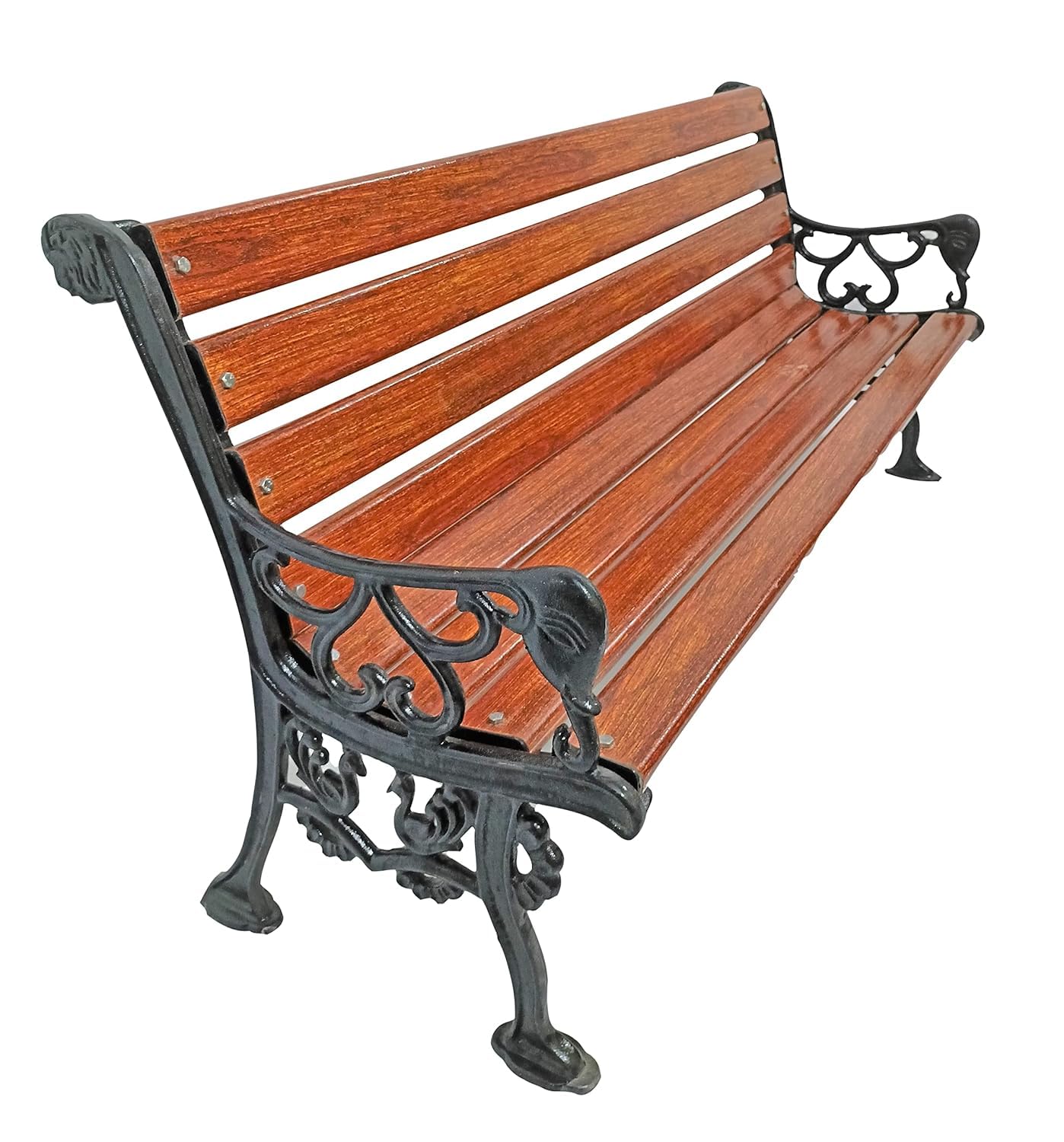 FurniFuture Curved Cast Iron 3 Seater Metal Bench Brown FRP Waterproof Termite-Proof Seating for Garden Patio Balcony Terrace Indoor Outdoor (Pack of 1)