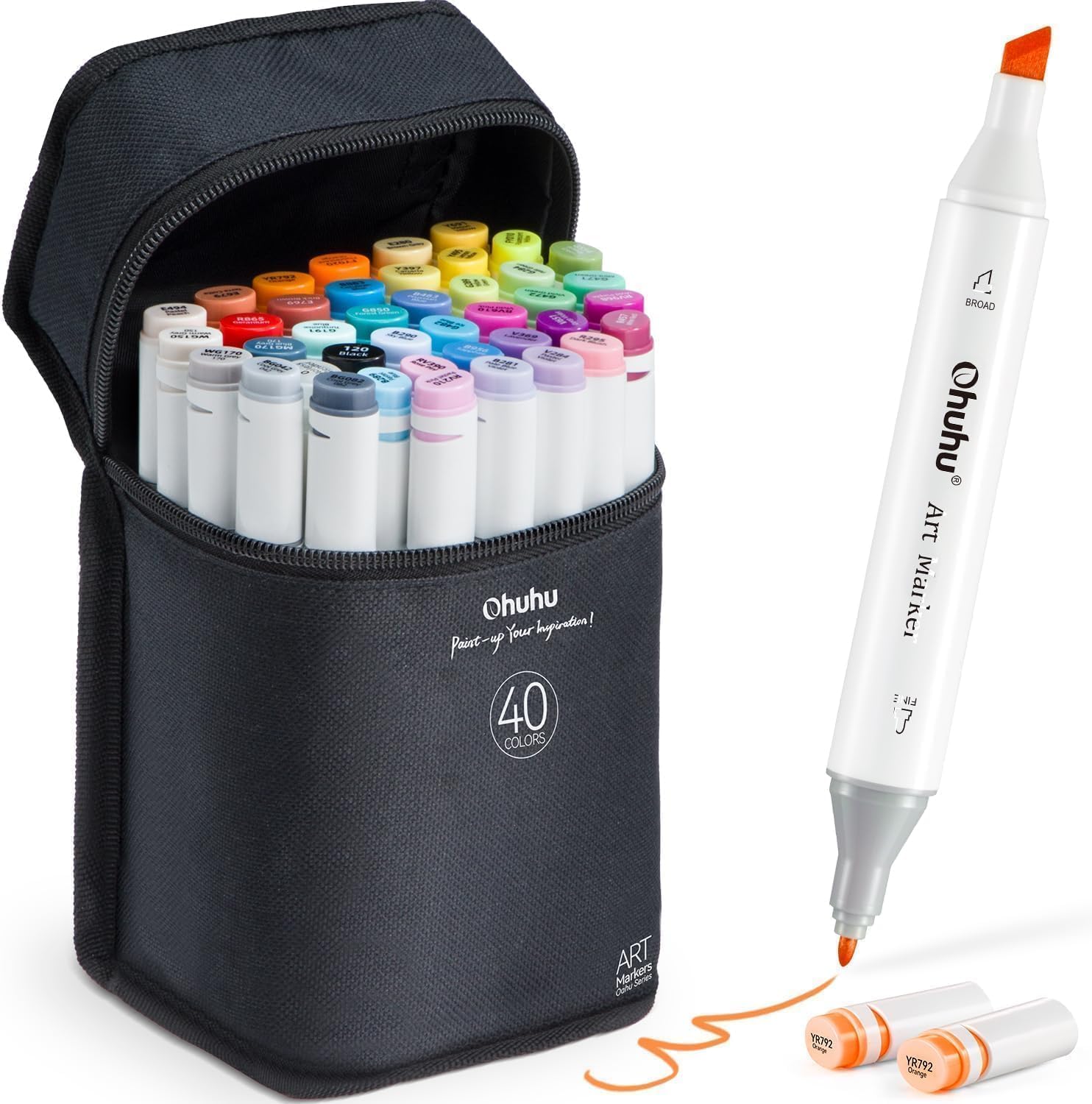 Rotulador permanente de graffiti de Ohuhu, 40 colores con doble punta, para dibujar bocetos de arte, pintar, colorear y subrayar
