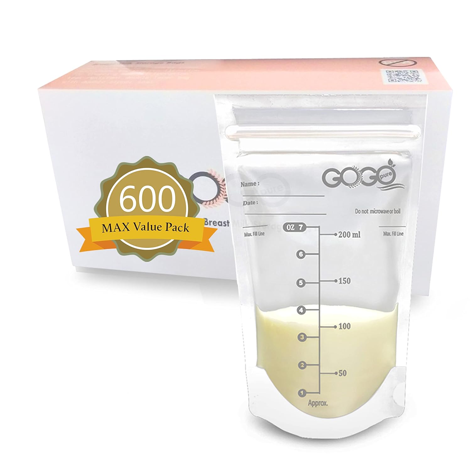 600 Count (10 Pack of 60 Bags) MAX Value Pack Breastmilk Storage Bags – 7 OZ, EACH PRE-STERILIZED By Gamma Ray, BPA Free, Leak Proof Double Zipper Seal, Self Standing (60 Count (Pack of 10))