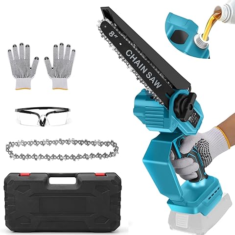 Mini motosierra de 8 pulgadas compatible con Makita de 18 V (sin batería), sierra eléctrica sin escobillas, pequeña motosierra, cadena de seguridad, engrasador automático, sierra de mano, sierra de