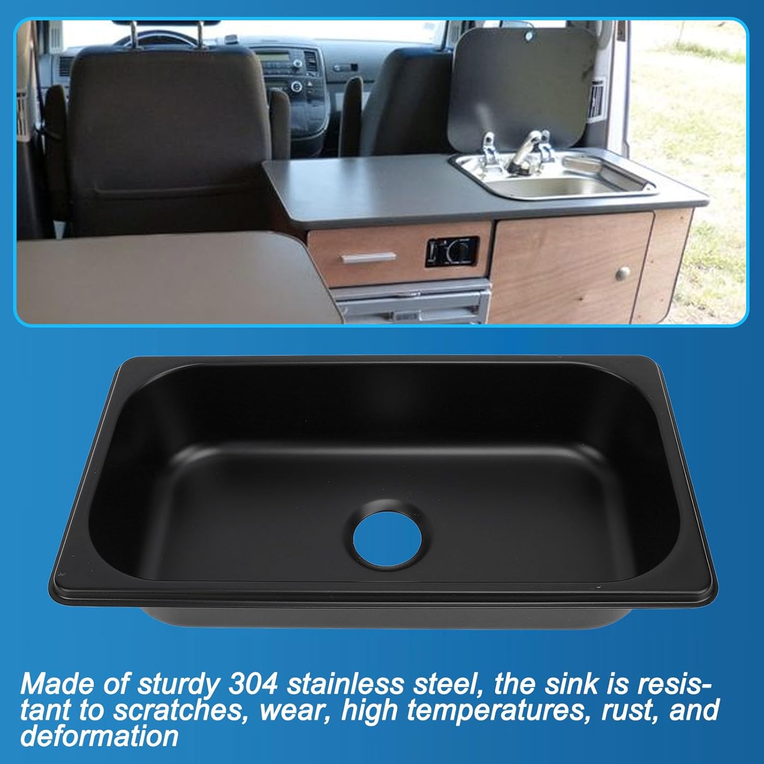 Fockety Drop in Kitchen Sink, 12.8x6.93x2.56inch Rectangle Undermount Bar Sink with 40mm Outlet, Rubber Gasket, Efficient Drainage Stainless Steel Sink Single Bowl for RV Kitchen (Black)