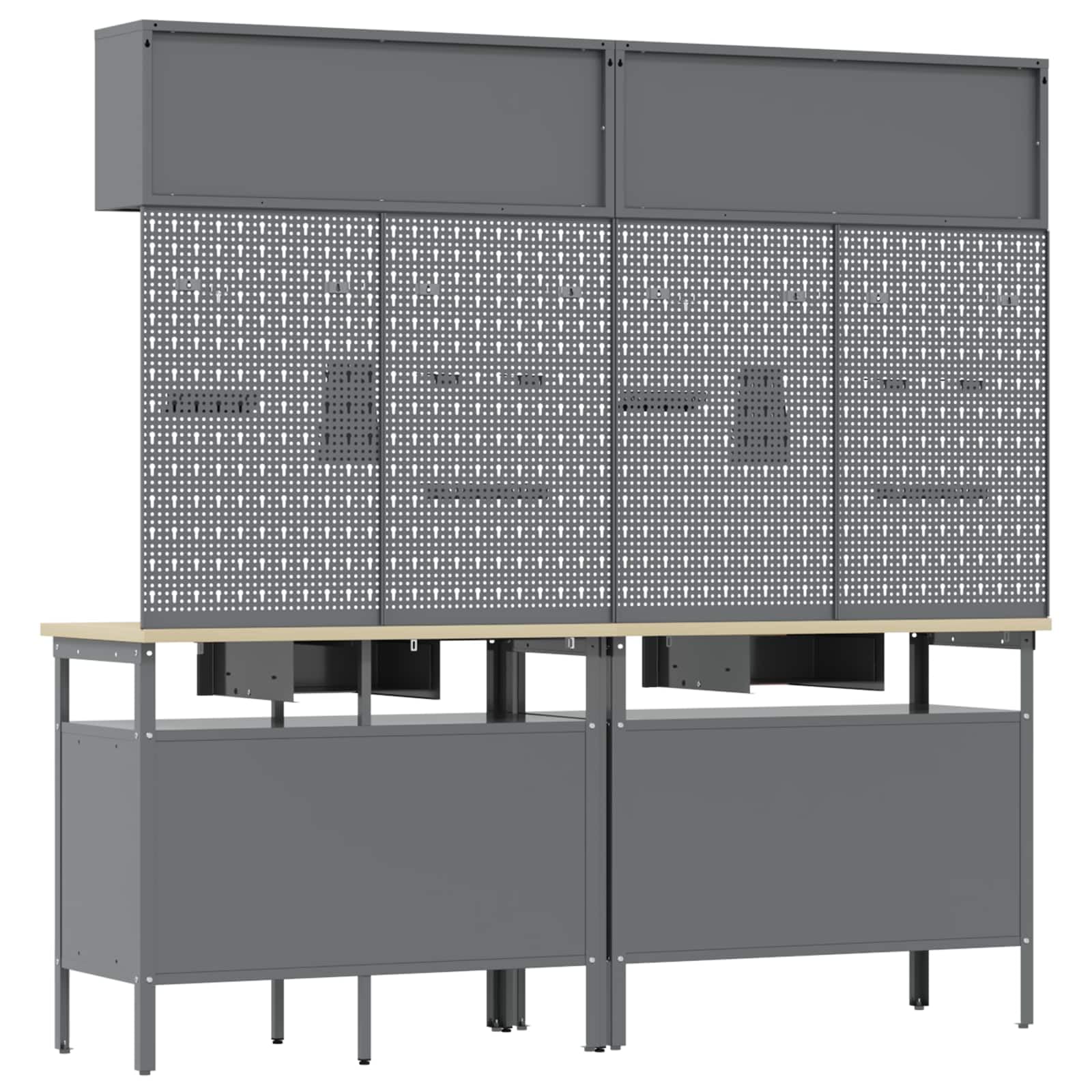 vidaXL Ensemble d'établi 8 pcs Noir et Gris Acier Enduit de Poudre, Organisation d'atelier, Banc de Travail rectangulaire, étagères Solides, Surface réglable, Solutions de Rangement d'outils