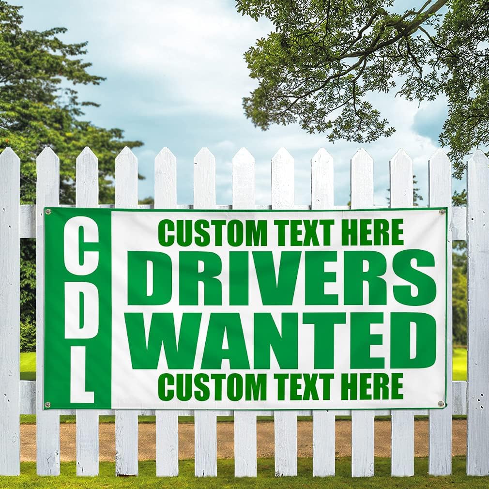 Custom Vinyl Banner Multiple Sizes Cdl Drivers Wanted Auto Car Vehicle T2 Help Wanted Outdoor Weatherproof Industrial Yard Signs 4 Grommets Personalized Text Here 16x40Inches