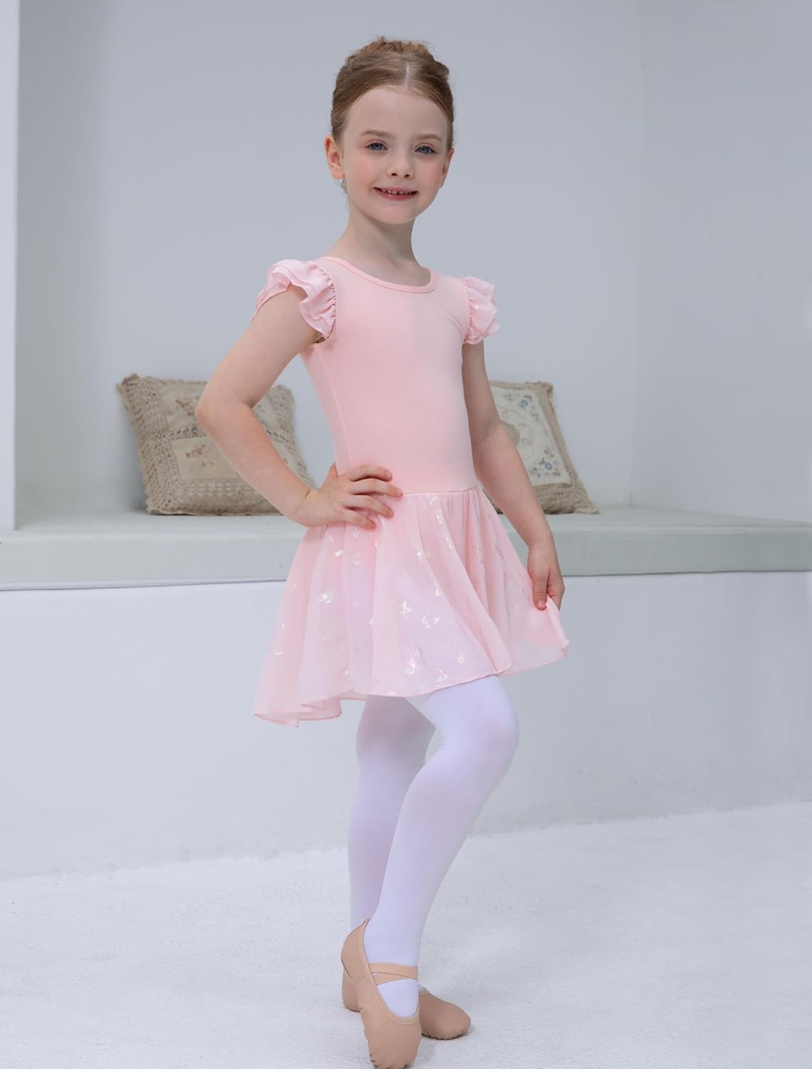 Girls Ballet Leotard with Skirt Toddler Dance Dresses Criss-Cross Hollow Back Ruffle Butterfly Sleeve Ballerina - Image 6