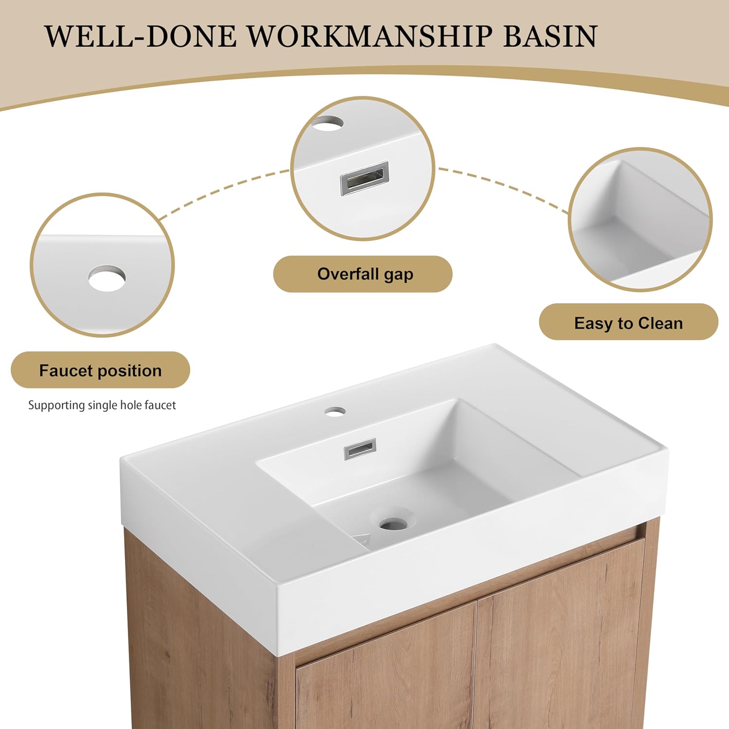 30 Inch Bathroom Vanity with Sink, 30” Floating Bathroom Vanity with White Resin Sink, Modern Plywood Cabinet with Soft Close Doors, Wall Mounted Cabinet Set