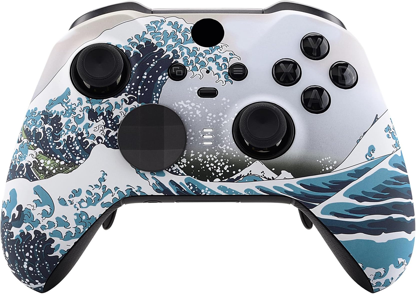 eXtremeRate The Great Wave Patterned Faceplate Cover, Soft Touch Front Housing Shell Case Replacement Kit for Xbox One Elite Series 2, Xbox Elite 2 Core Controller Model 1797 - Accent Rings Included