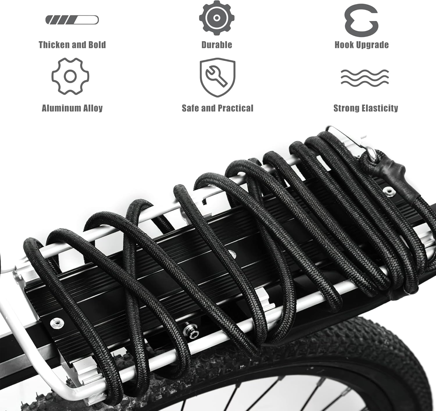 24 inch Bungee Cords with Carabiner Hook, Black Short Heavy Duty Elastic Tie Downs Straps, Extra Strong Lastic Rope with Length Metal Buckle for Outdoor, Camping, Luggage, Bike Rack (6 Pack)