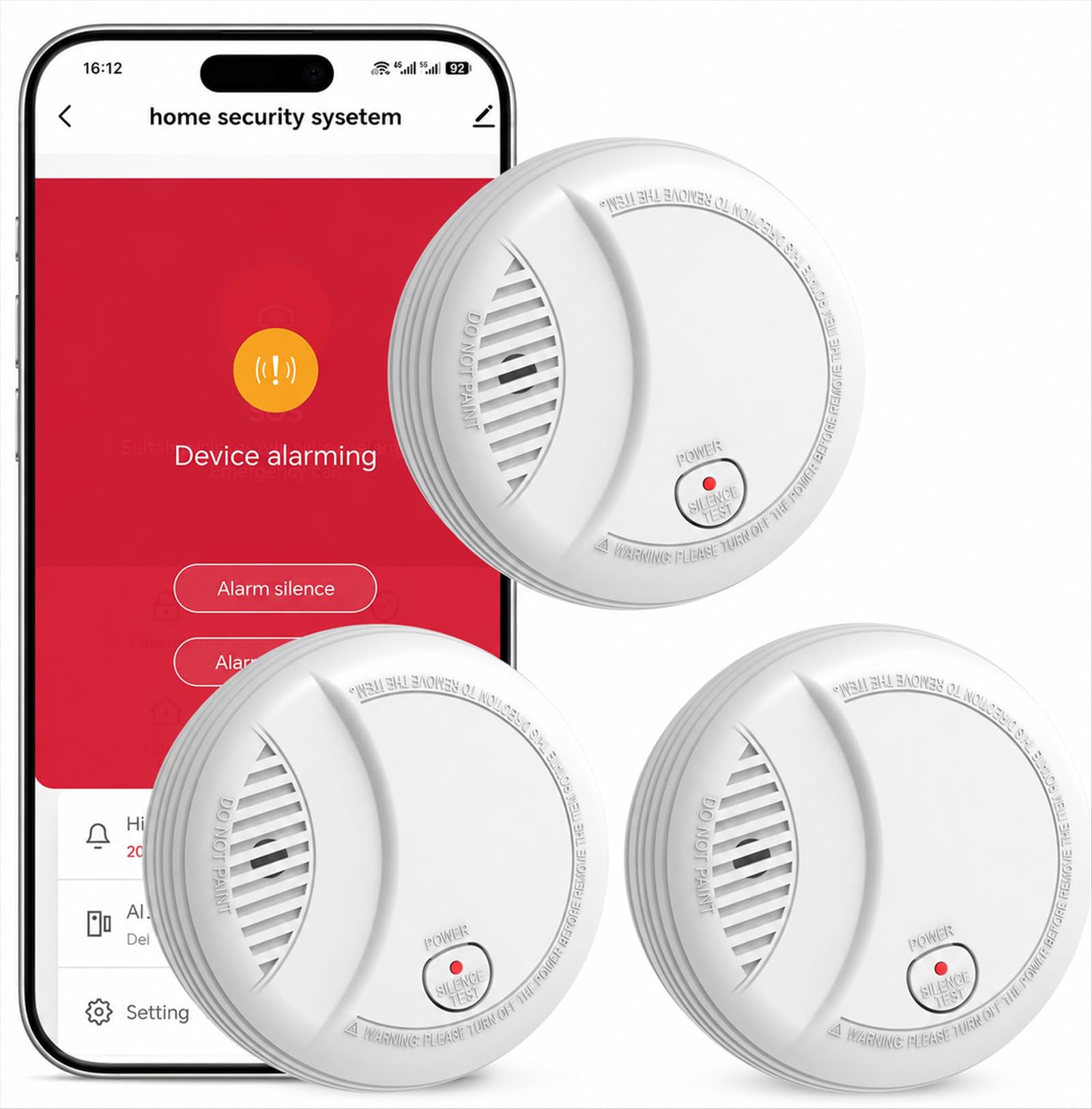 WiFi Rauchmelder mit App-Benachrichtigung, 10-Jahre Batterie, Vernetzbar, Geprüft nach DIN EN 14604, Optischer Rauchwarnmelder für Smart Home, Einfache Installation,3 PCS