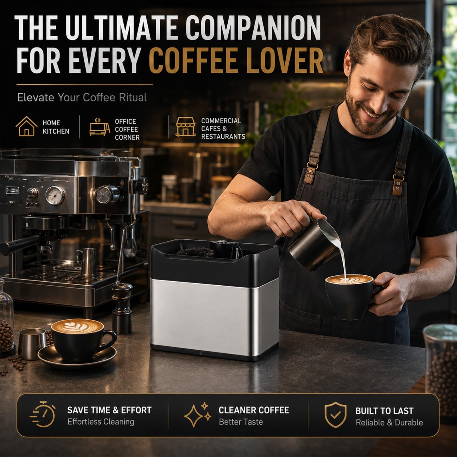 Caja de Golpeteo Eléctrica para Espresso, Herramienta de Limpieza Rápida de Mango, Estación Multi-Instalación Ahorro de Espacio para Mesa o Pared(White)
