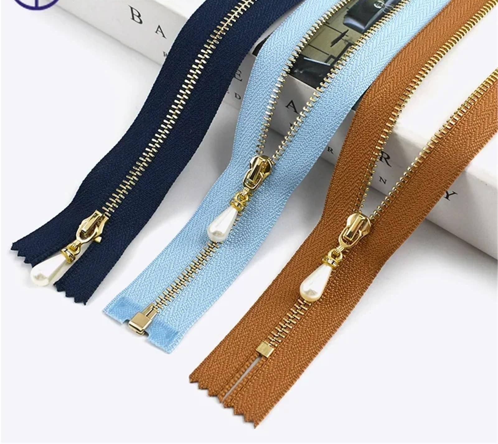 10/15 Uds 15-70cm 3# cremallera abierta y cerrada cierre automático deslizador de perlas doradas DIY bolso decoración vestido accesorio costura(G,OpenEnd-No3-50cm,15Pcs)