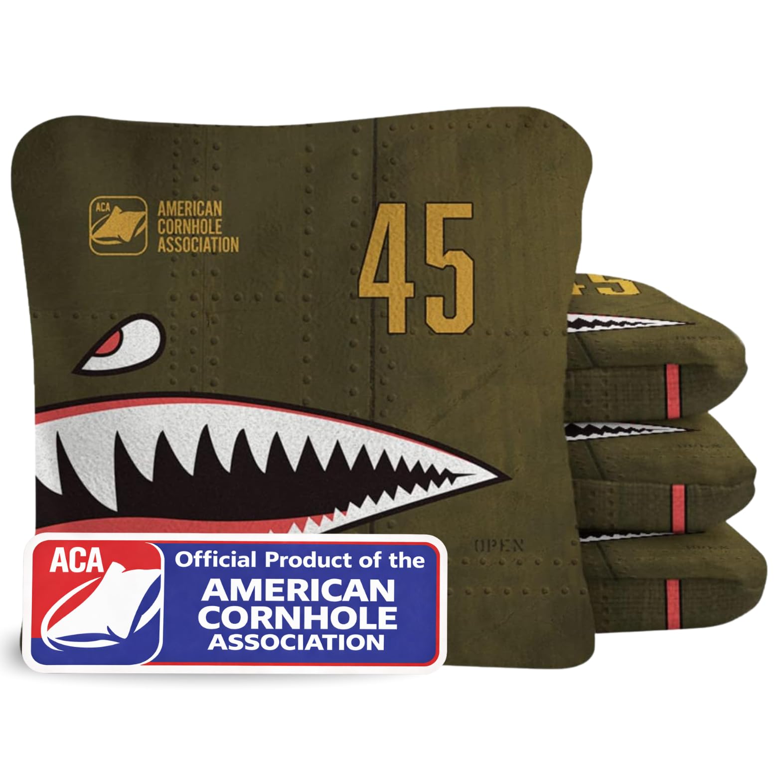 ACA Synergy Pro Professional Cornhole Bags Dual Sided Regulation 6x6 Set of 4 Patriotic Bomber Olive — image 1