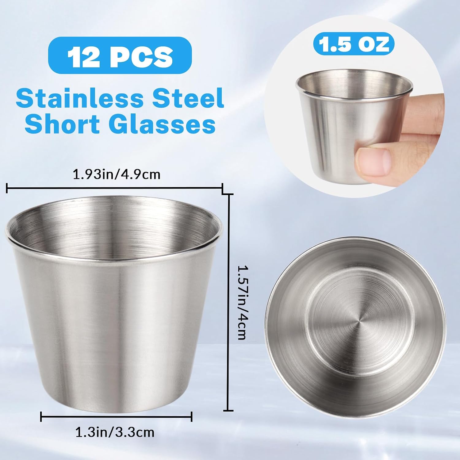 12Pcs 1.5oz Stainless Steel Shot Glasses, 45ml Metal Cups, Stainless Steel Shot Drinking Cups, 1.5 Ounce Metal Shot Glasses, Small Reusable Unbreakable Shot Cups for Liquor Coffee Restaurant Bar Home