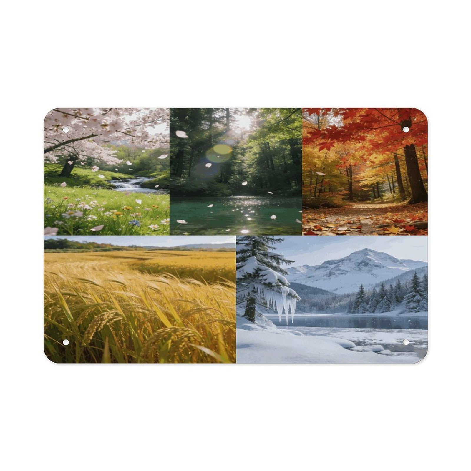 Fodpand Style Scenery Of The Four Seasons Wall Art Metal Tin Signs Bar Metal Tin Sign Wall Decor For Home Living Room Bedroom Toilet Hotel Halloween Decor Gifts 7.9X 11.8 Inch