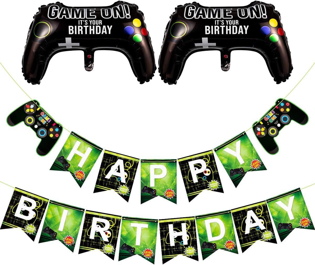 Video Game Party Banner Supplies set-Gaming Party Decoration Baby Boys Birthday Party Banners and Balloons for Game Theme Party