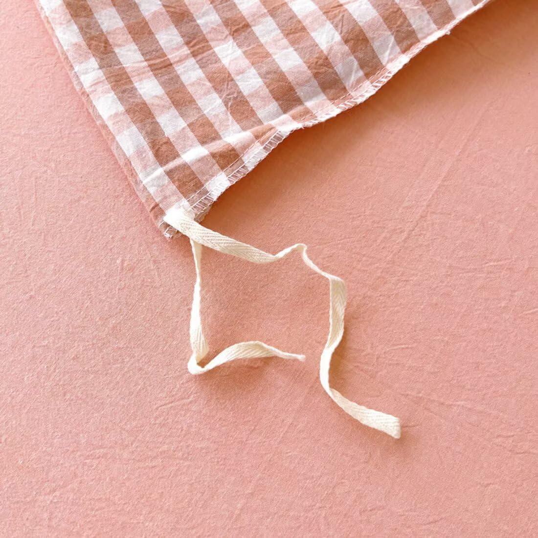 Mucalis Pink Gingham Duvet Cover Queen 100% Washed Cotton Tan White Plaid Checkered Duvet Cover Set Full Modern 3 Piece Grid Bedding Set with Zipper Closure Corner Ties,Durable,Breathable,Easy Care