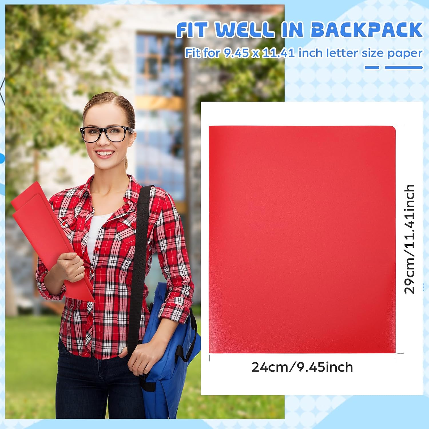 12 Pcs Red Heavy Duty Plastic Folders 2 Pocket File Folder Fit Letter Size for Home Office School Communication Presentation Report Sheet Protectors (Red) image 2