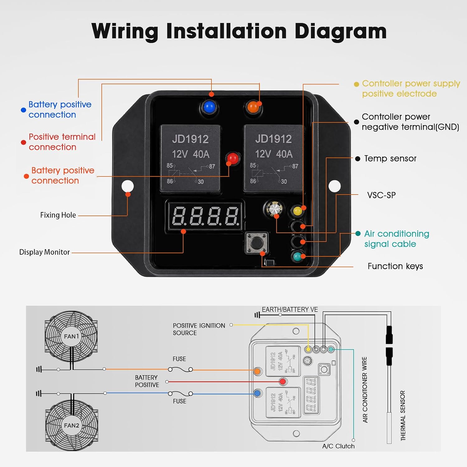 12V Digital Electric Radiator Fan Controller Switch Kit (Part #0444)