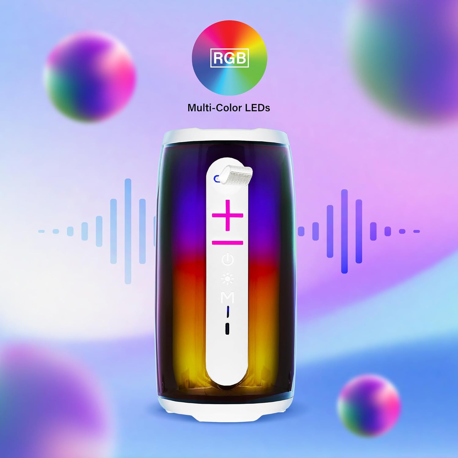 Xtreme LED Bluetooth Speaker displaying RGB multi-color LEDs with sound waves