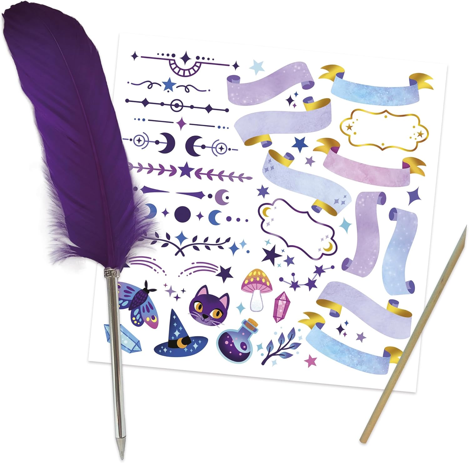 Janod - Magic School - Secret Notebook - Children’s Private Journal - Arts & Crafts Kit - Spell Book with Feather-Shaped Pen - Magic Universe - Craft Activity for Ages 3 +, J09110