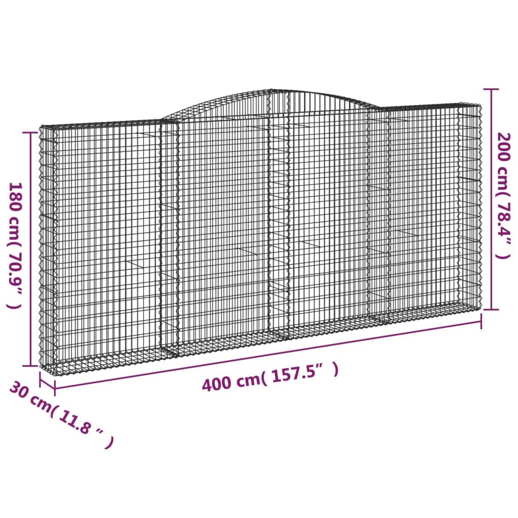 vidaXL Cesti Gabbioni ad Arco 7 pz 400x30x180/200 cm Ferro Zincato