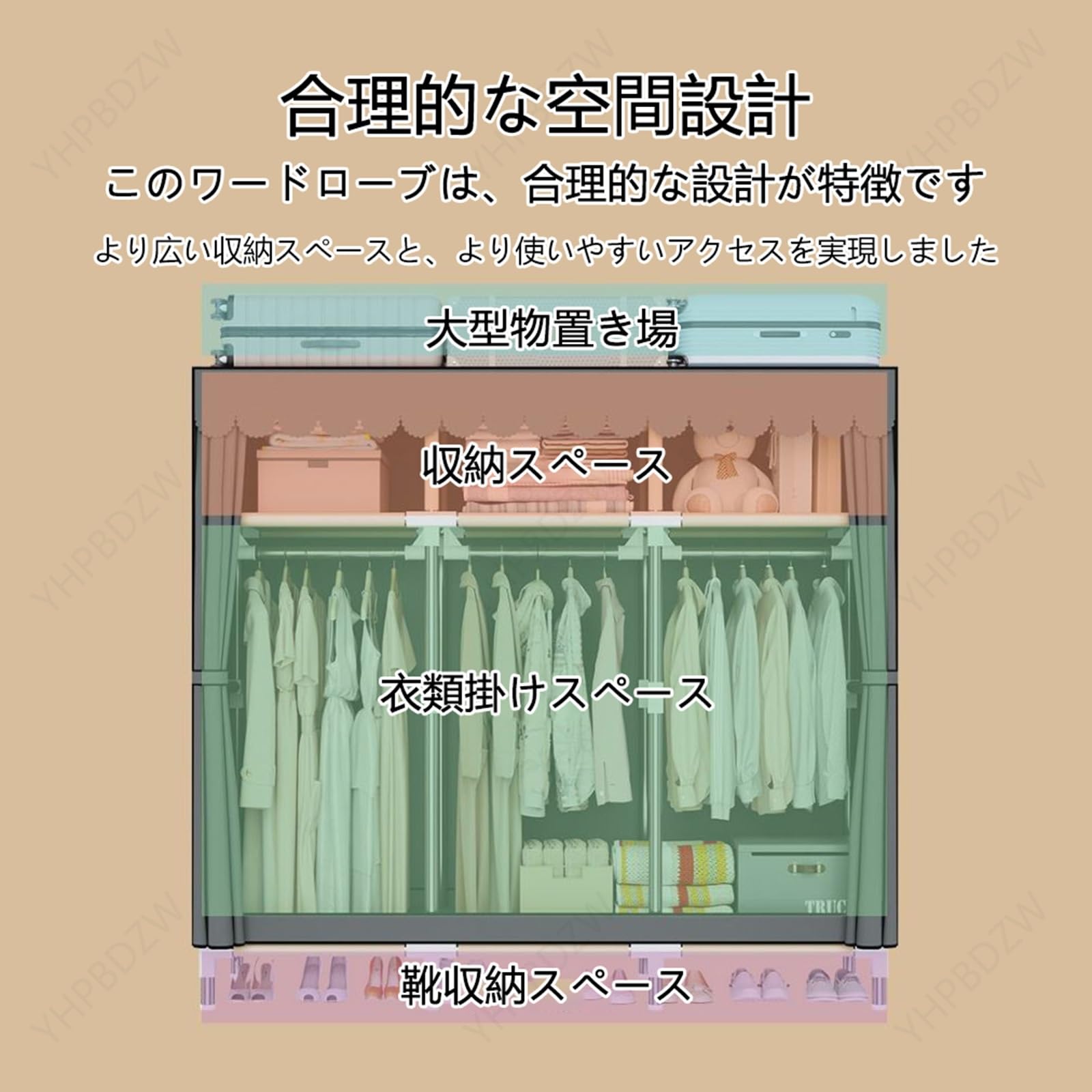 Amazon｜YHPBDZW ワードローブ カバー付き 大容量 頑丈 ハンガーラック