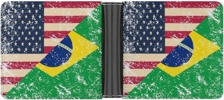 U.S. And Brazil Vintage Flag Leather Wallet for Men Women with 12 Card Holder Long Clutch PU Cloth Handbag