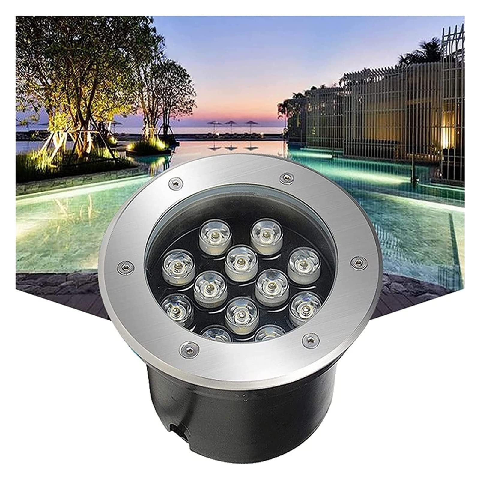 Unterwasser-LED-Springbrunnenleuchte – Teichbeleuchtung, wasserdichte Einbauleuchte aus Edelstahl (IP68) for Pools, Teiche, Plätze und Gärten(Blue,12W-12V)