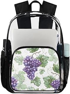 Mochila transparente de uva para serviço pesado, mochila transparente impermeável de uva aquarela mochila transparente de PVC com alça de ombro reforçada para escola, trabalho, viagens, Multicor