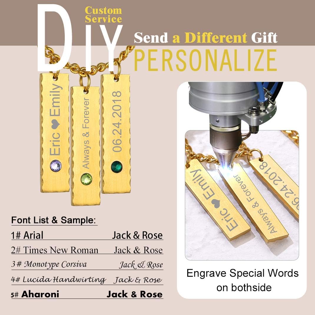 GOLDCHIC JEWELRY Personalized Birthstone Name Necklaces for Men Women, Engraved Family Names Necklace with Birthstone Vertical Bar Necklace, Pendant for Husband/Father/Grandma/Wife Birthday Gifts