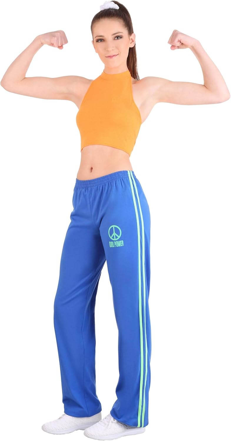 Women's Girl Power Popstar Costume - Athletic Crop Top with Ties and Pants with Velvet Stripes and Graphics