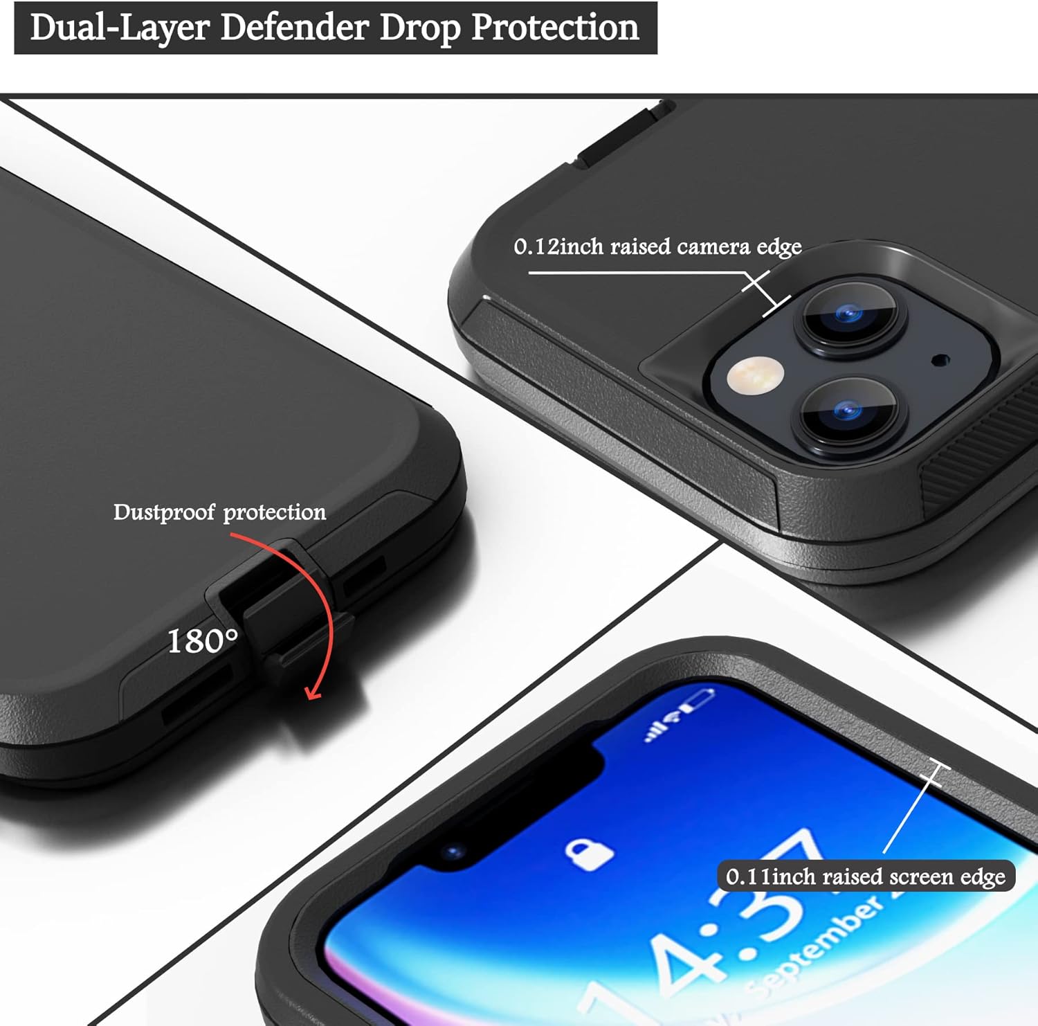 Rugged Phone Case for Apple iPhone 14, with Belt Clip Holster & Kickstand Heavy Duty Shockproof Protective Full Body Case Cover for iPhone 14 6.1 inch Phone(Black) - Image 4