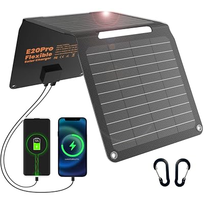 [Upgraded] FlexSolar 20W Portable Solar Panel, High Efficiency ETFE Foldable Panels with 5V USB A/USB C Ports, IP67 Waterproof Power Emergency Solar Charger for Phone Power Bank Camping Backpacking