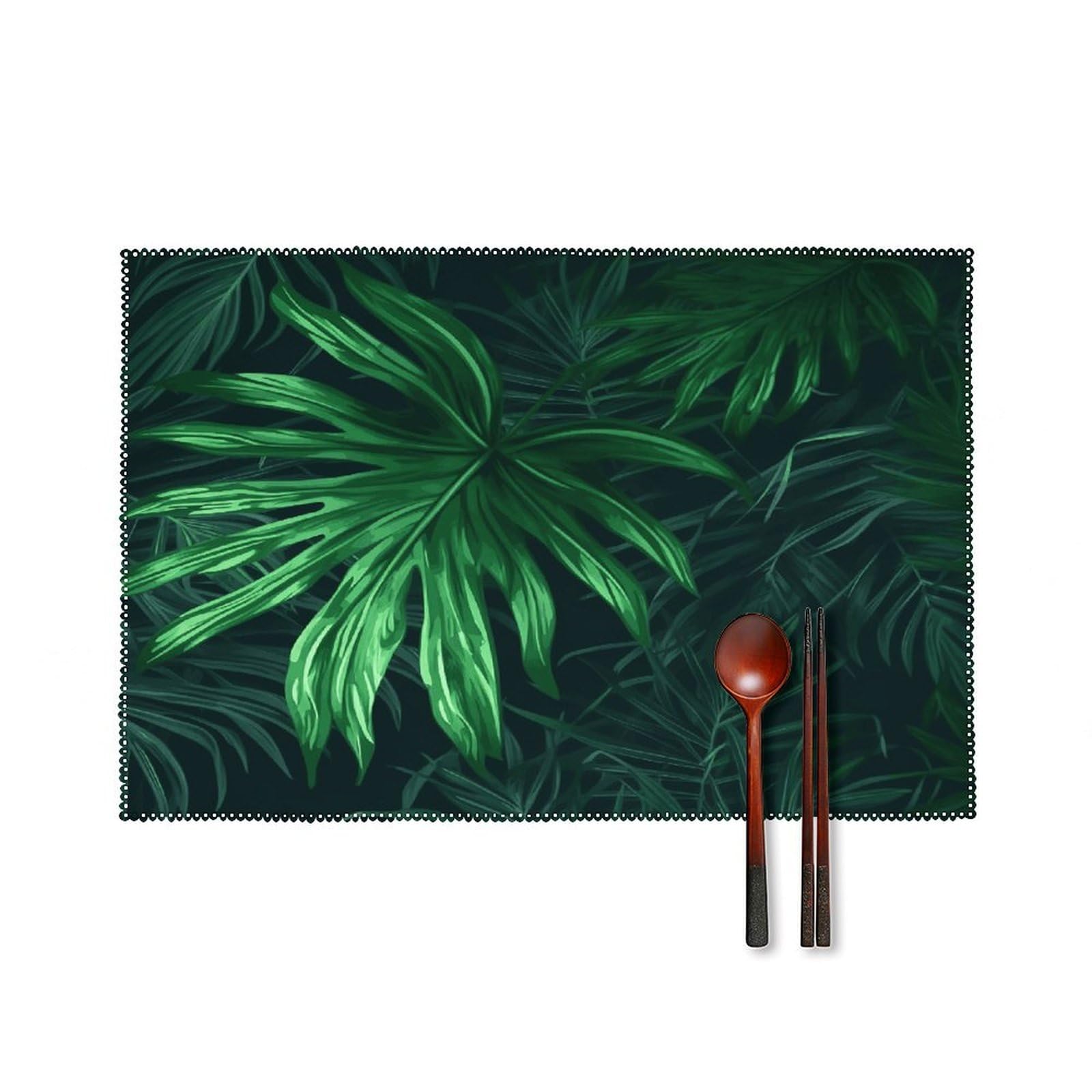 Green Tropical Jungle Plant Placemats Set of 6 Non-Slip Heat Resistant Table Mats Canvas Washable Cloth Place Mats Easy to Clean Premium Placemat for Kitchen Dining Table Decoration