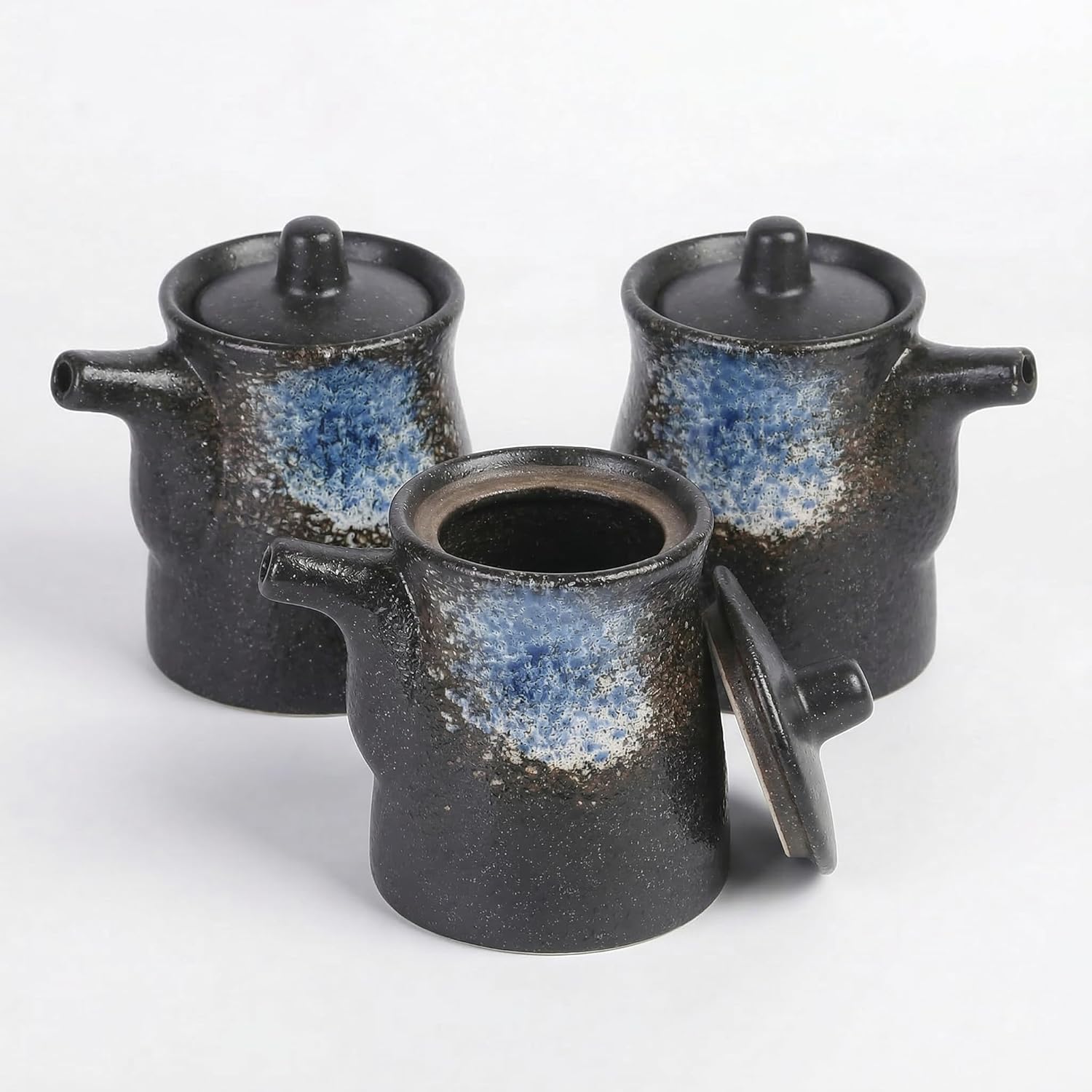 Hemoton 3pcs Ceramic Seasoning Bottle Pottery Japanese Ceramic Soy Sauce Vinegar Grease Pot Cooking Olive Oil Dispenser Sushi Sauce Container for Kitchen Cooking