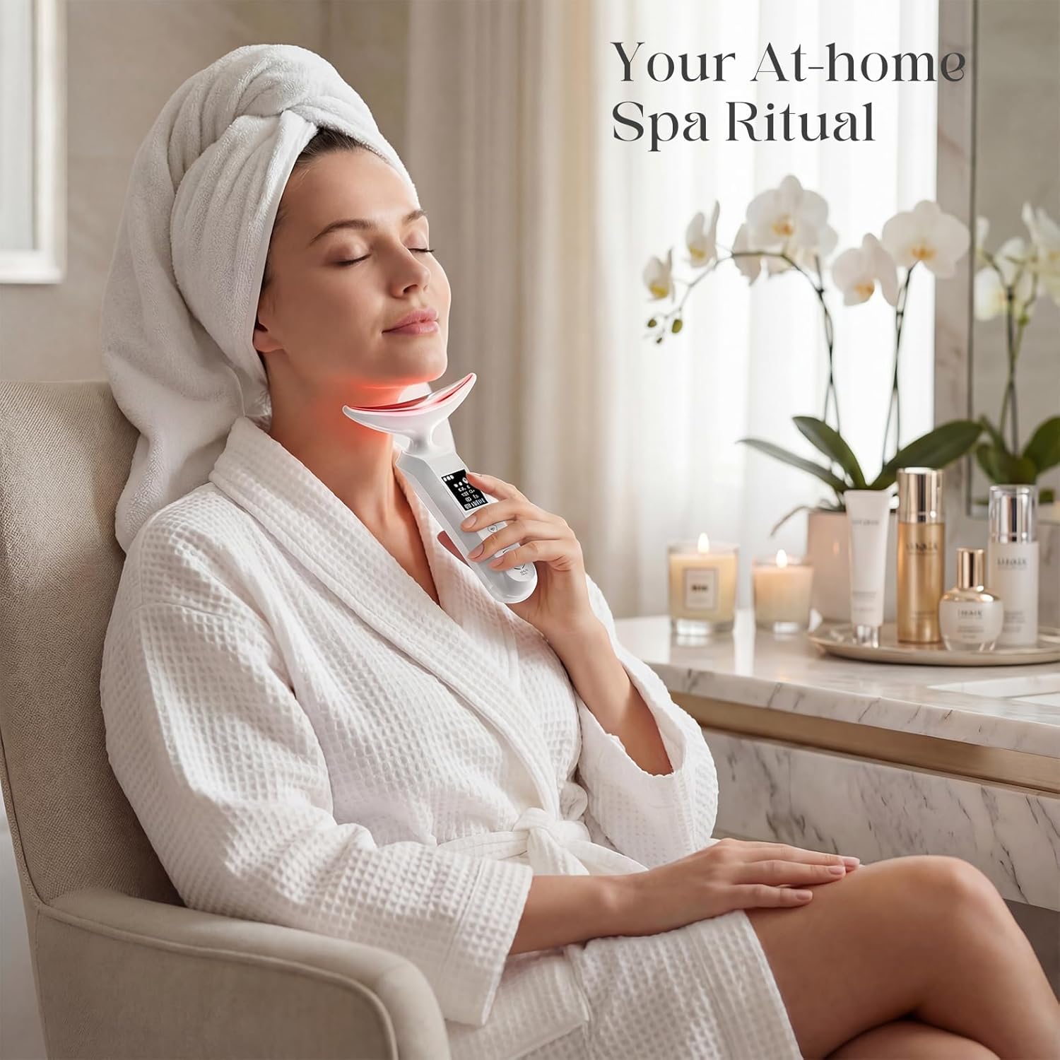 Face Massager with Led Light: 9-Color Facial Device - Neck Wrinkles Tightening Wand - Vibration Tool for Skin Care, White - Image 7