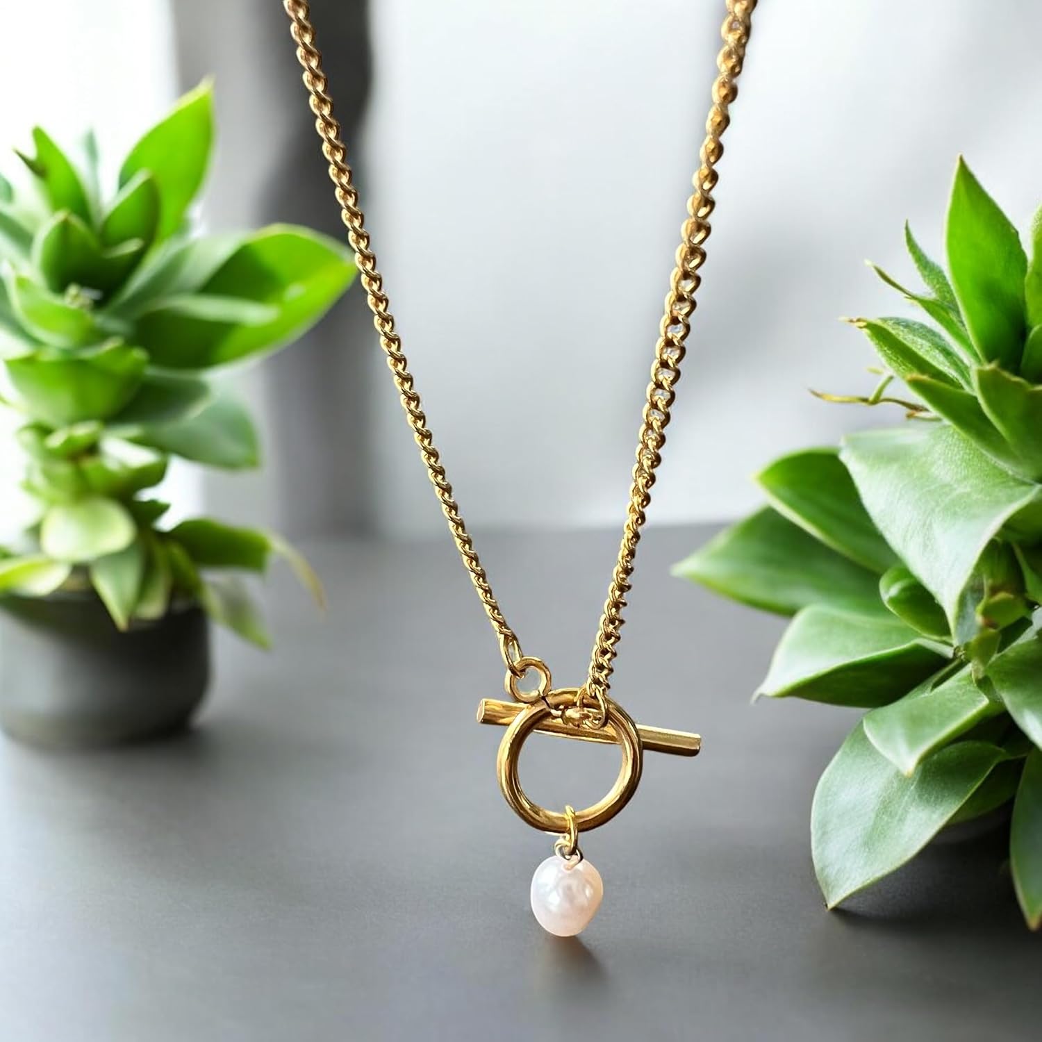 Baroque Freshwater Pearl Pendant Necklace 18K Karat Gold Plated Mothers Day Gift for Women - Real Pearl Necklace with Toggle Chain - 23 Inch Chain Gold Plated Jewelry, Nickel Free, Hypoallergenic - Image 5
