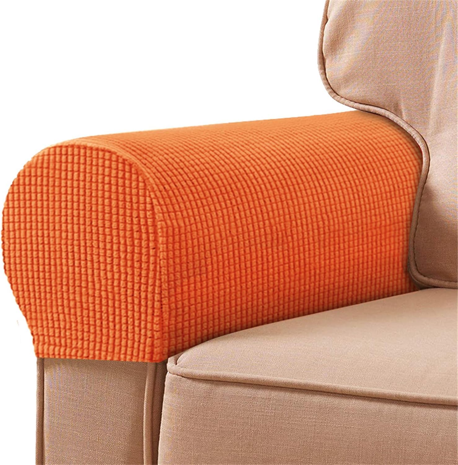 NEKOSUKI Arm Rest Covers Set, Set of 2 Stretch Armchair Covers for Arms, Spandex Polyester Sofa Arm Caps Non Slip Armrest Covers for Chairs Furniture Protector (Orange)