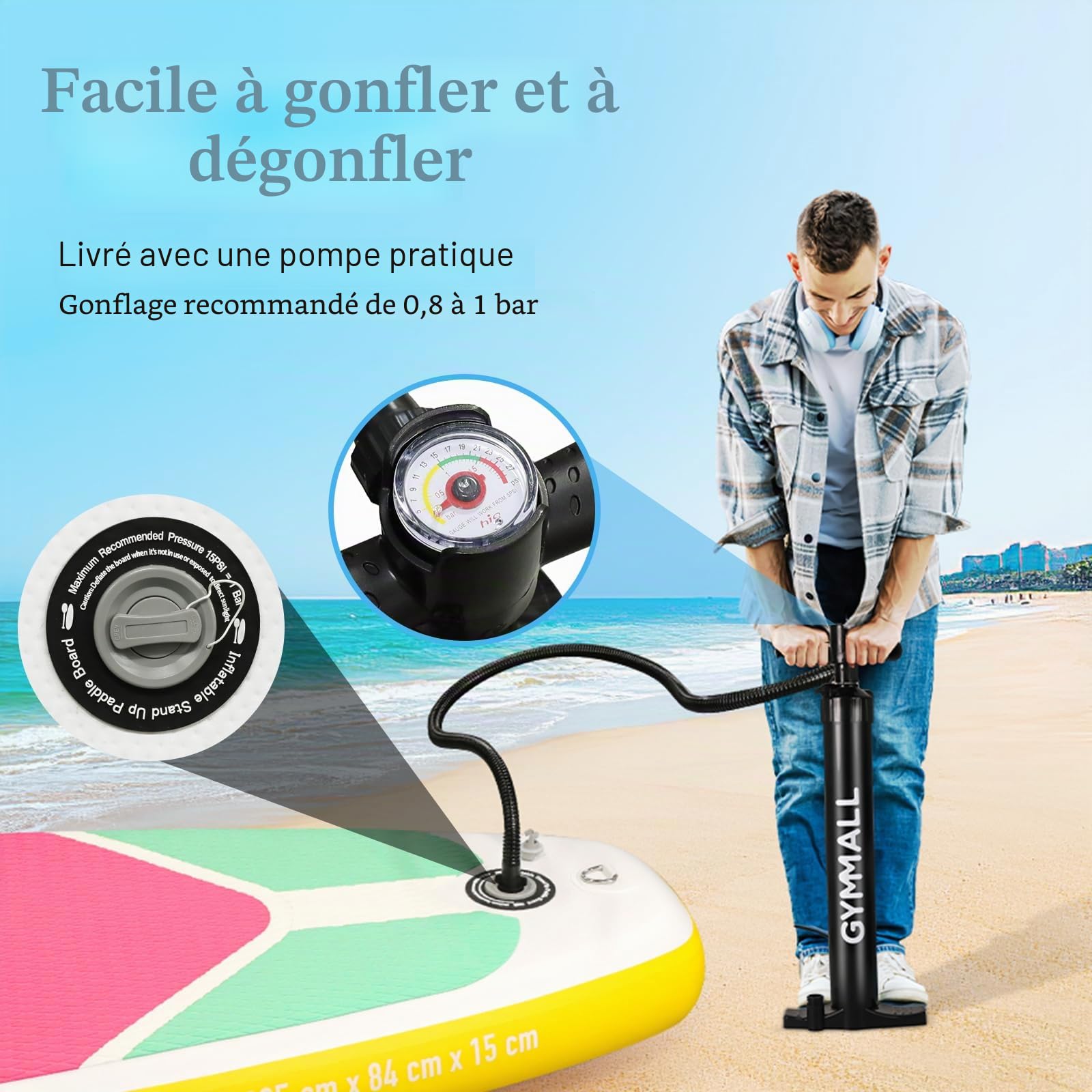 Paddle Gonflable Adulte, Stand Up Sup Large Deck Antidérapant avec Accessoires Premium et Sac