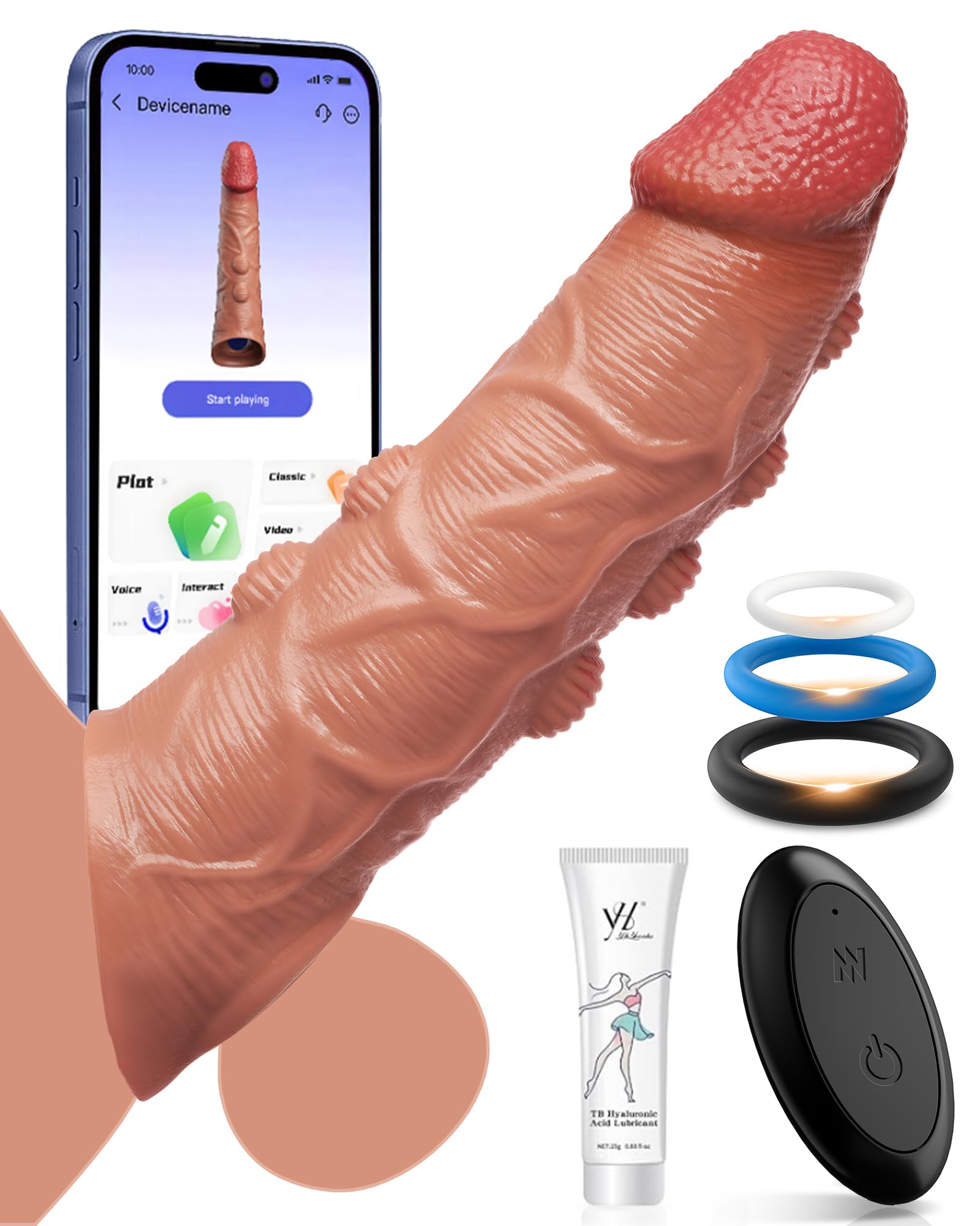 Penis Sleeve Sex Toys for Men Male Sex Toys Penis Extender with APP Control Medical-Grade Silicone Cock Sleeve