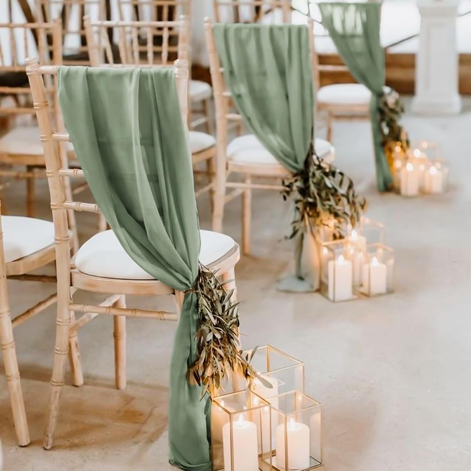 30 PCS Sage Green Cheesecloth Chair Sashes, 16 x 108 inch Ties Bows Designed Sashes Universal Chair Covers for Rustic Wedding Banquet Party Hotel Event Aisle Home Kitchen Decoration