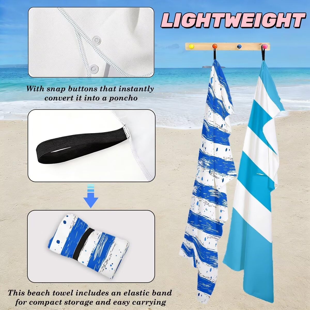 Serviette de Plage Microfibre, Lot de 2 Serviette de Bain Grande Taille 100x220 cm, Séchage Rapide Drap de Bain Rayé, Anti Sable Serviettes de Plage, Serviettes Microfibre Sport pour Travel -5148