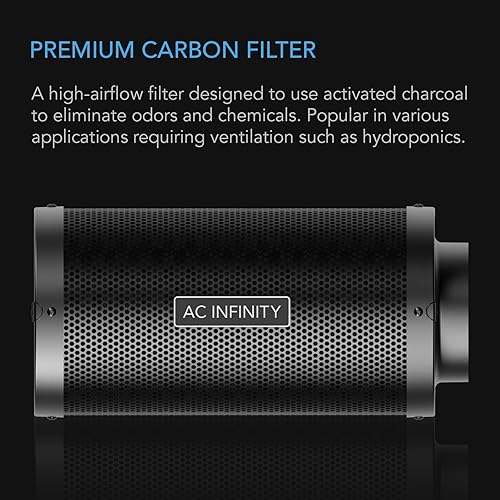 Miniatura 2 de AC Infinity Filtro de carbono de aire de 10 pulgadas con carbón virgen australiano de primera calidad, para ventilador de conductos en línea
