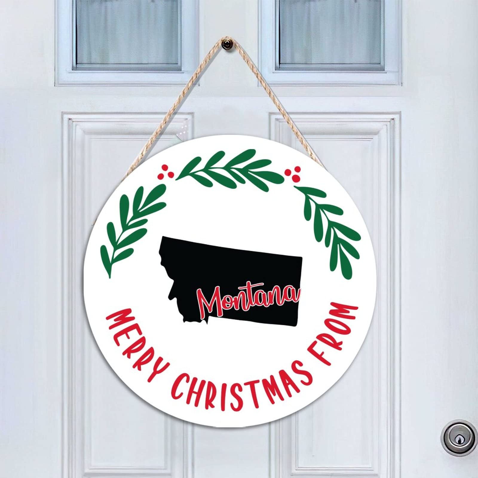 Panneau Merry Christmas suspendu déco bois Noël Montana 35cm