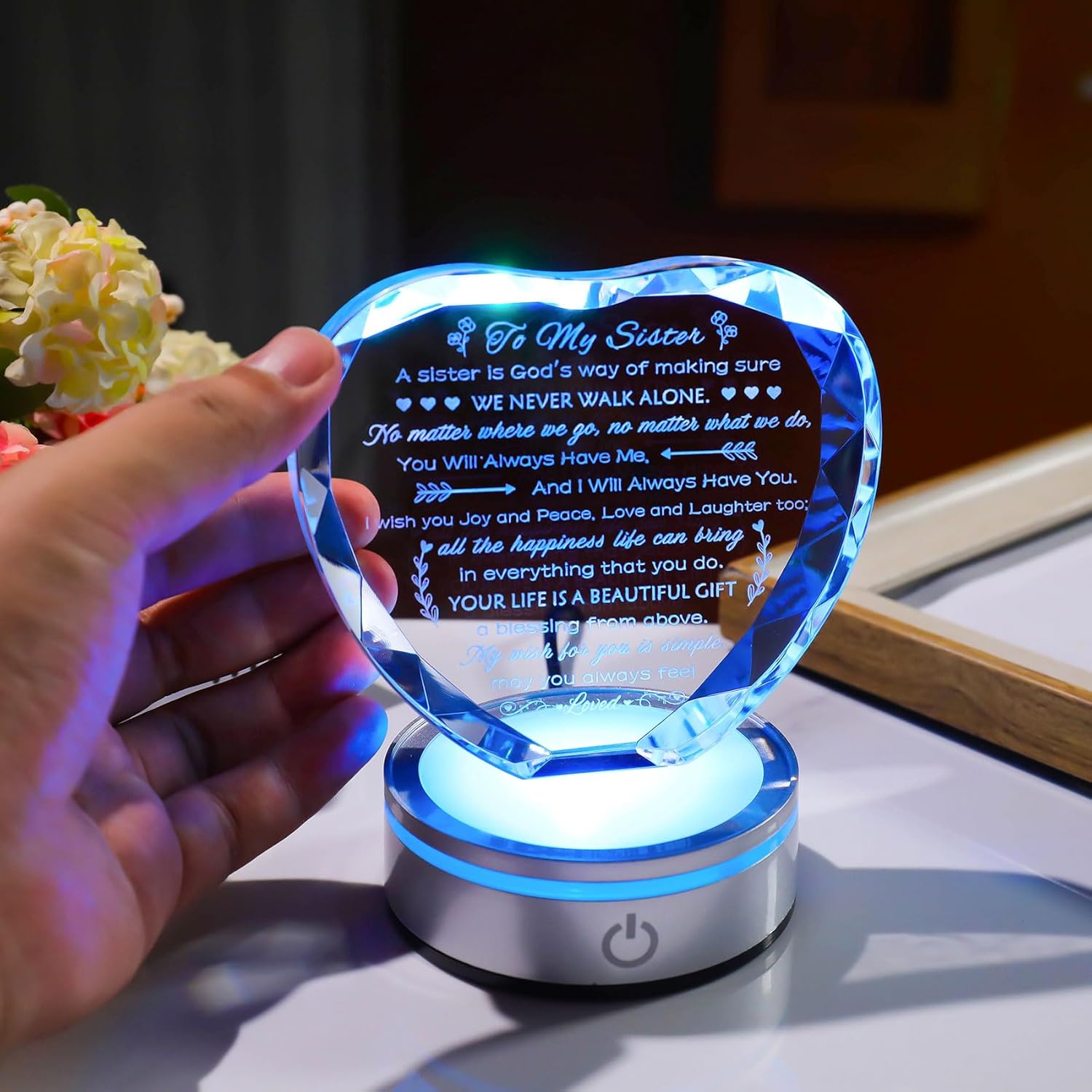 Movdyka Sister Birthday Gifts Crystal Keepsake with LED Base, Laser Engraved Sister Gifts from Sister, Soul Sister Gifts for Women, Unique Big Sister Gifts for Girls, Best Sister Ever Gifts - Image 3
