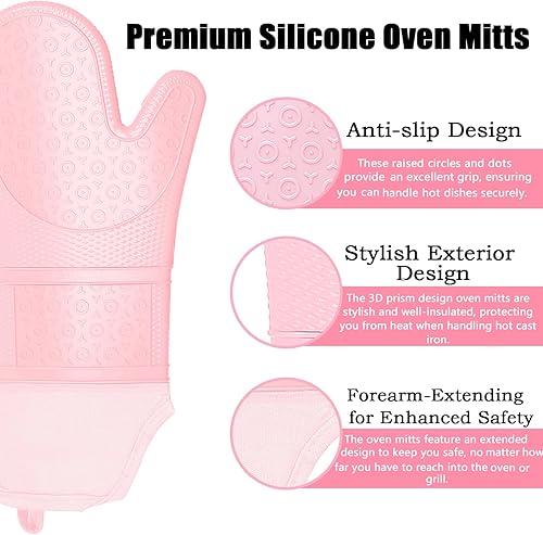 Vista 87 de Guantes de horno con almohadillas calientes resistentes al calor y cinco espátulas de silicona diseñadas para cocinar en la cocina, guantes