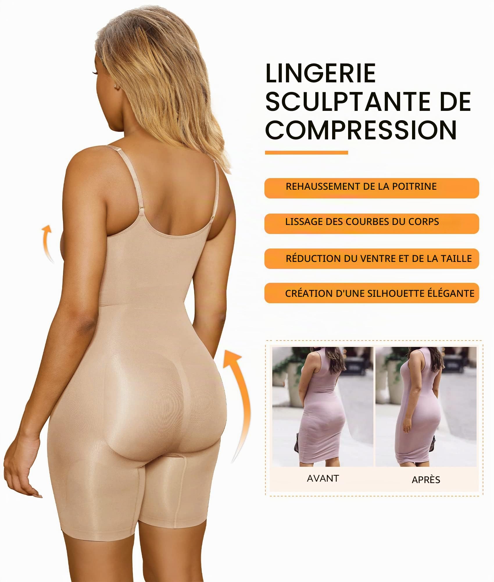 SHAPERX Body Gainant Minceur Ventre Plat Femme Bodysculpt Amincissant Shapewear Bodysuit