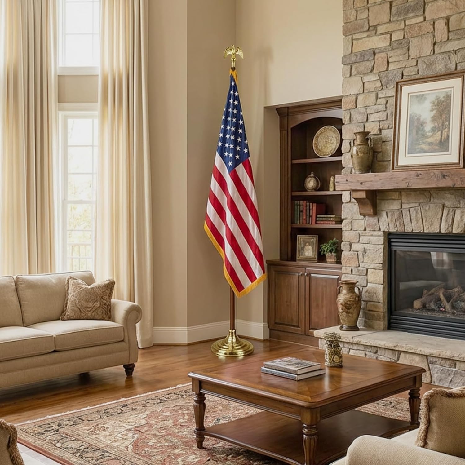 Eagle Flagpole Topper Metal Eagle Flag Pole Finial 6" Tall Top Head for 1 inch Diameter Flagpoles, 4.5-inch Wingspan Small Size Eagle Pole Toppers for Outdoor Indoor