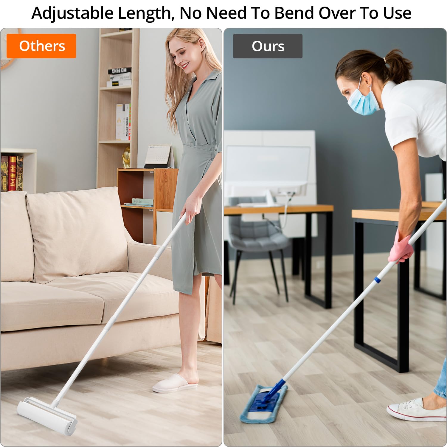 QWORK® Rullo levapelucchi estensibile da 24 cm per peli di animali con copertura antipolvere, 6 ricariche (300 fogli), manico regolabile 25-124cm