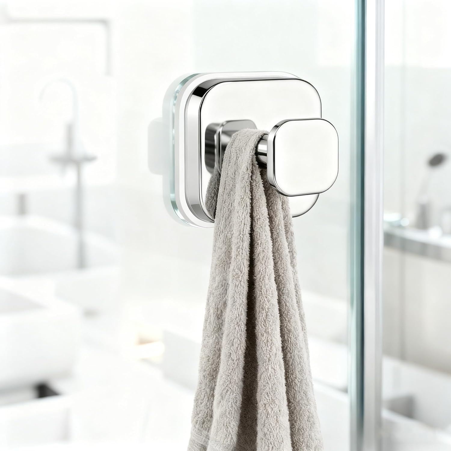 2 Pcs Suction Cup Hooks for Bathroom and Kitchen, Reusable Hook for Towels, Robes on Glass and Tiles (Polished Chrome)